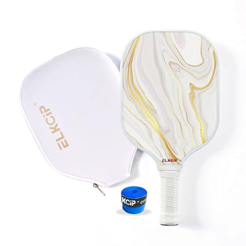 Composite Pickleball Paddle with Cover for Women, Graphite Carbon Fiber Polypropylene Honeycomb Core Pickleball Racquet Gift for Mother Wife Grandmother Girlfriend, White Marble