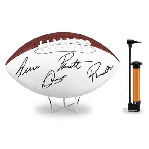 Hiboom Autograph Football with Acrylic Display Stand Air Pump Blank Gold Football for Trophy Anniversary High School College Coaching Gift Award Championship Party(1 Pc,White, Brown,Size 9)