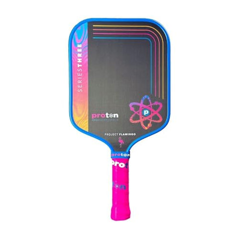 Proton Series Three Project Flamingo Pickleball Paddle - 15mm Velocity Core & Carbon Fiber Face (Blue, Widebody)