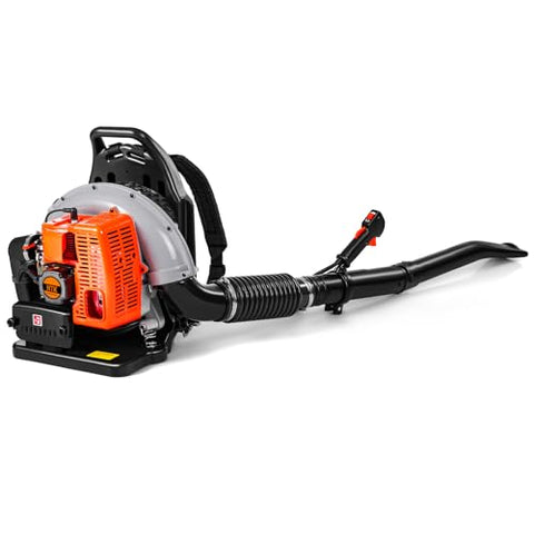 HTK Backpack Blower, 63CC Gas Powered Leaf Blower with 665 CFM & 205 MPH for Commercial Lawn Care, Yard Debris & Snow Removal (Orange)