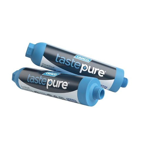 Camco Tastepure RV Water Filter - Advanced 6-Step Patent-Protected Filtration - Camping Essentials for Fresh Drinking Water - 2-Pack of RV Inline Water Filters, Made in USA (40045)