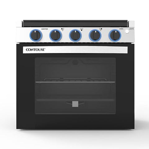 CONTOURE RV 3-Burner Drop-In Gas Range 21" | Black with Stainless Steel Accents | Stylish LED Knobs | Easy-Clean Oven | Propane-Powered | CSA Certified | GR-21BTC