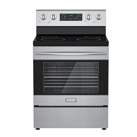 Empava Electric Range, Radiant Ceramic Cooktop with 4.8 Cu. Ft. Oven, 4 Cooking Elements, Steam Cleaning, Freestanding & Slide-in Stove in Stainless Steel,30 Inch, 240V(Power Cord Not Included)