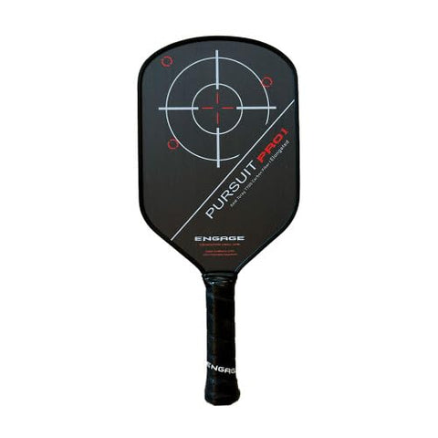 Engage Pursuit Pro1 Elongated Carbon Fiber Pickleball Paddle - 8.0 oz, 13mm MachPro Core, Raw Carbon Fiber, Made in USA (Fierce-Red, Elongated)