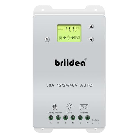 Automatic Transfer Switch, Briidea 50A 5500 Watt ATS Dual Power Controller for Off Grid Solar Wind Systems DC 12V 24V 48V AC 110V 220V