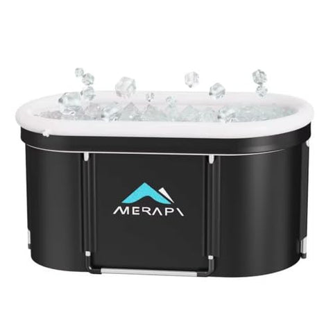 Merapi XL 131 Gal Portable Ice Bath Tub - Large Oval Cold Plunge for Athletes Recovery, Foldable Ice Bath Tub for Muscle Recovery, Home Gym, Outdoor Cold Therapy with Fast Drainage & Neck Cushion