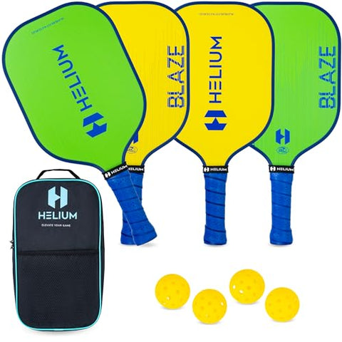 Helium Pickleball Paddles Set of 4 - USAPA Certified - Graphite Fiberglass Surface, Lightweight Honeycomb Core