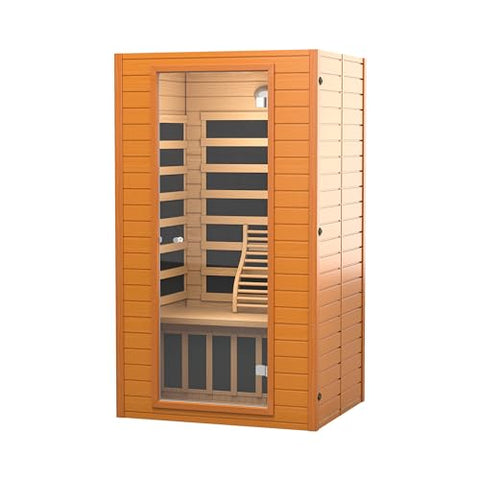 Real Relax Infrared Sauna for Home, Home Infrared Saunas up to 1-2 Persons, Canadian Hemlock Wooden Indoor Dry Sauna Room with Low Emf Red Light Therapy, 9-Color Chromotherapy Lights
