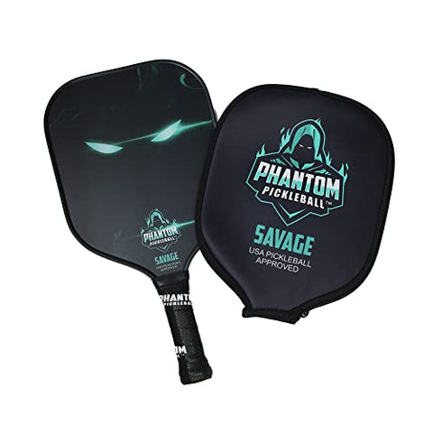 Phantom Pickleball Paddle Savage 13mm - Carbon Fiber - USA Pickleball Approved - Max Grit and Spin Elongated Body Pickle Ball Paddle - Lightweight Pickleball Racket with Polypropylene Core
