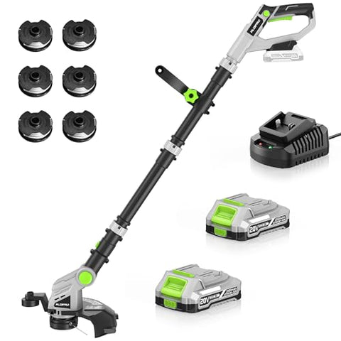 Weed Wacker Cordless 20V 12'' Electric Weed Eater with Auto Line Feed, 2 x 2.0Ah Battery and Fast Charger, 6 x Replacement Line, Battery Powered String Trimmer for Lawn Care, GrassTrimmer (AD-ST-002)