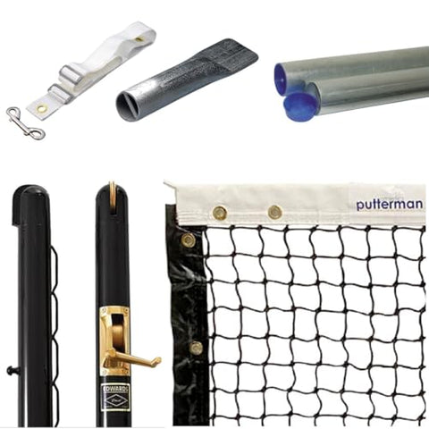 Edwards Pickleball & Junior Tennis Posts - Permanent Court Kit - 3" OD, Round, External Wind, Black - Optional Ground Sleeves