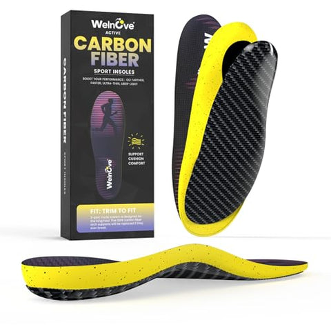 Welnove Detachable Carbon Fiber Insoles - Aerospace-Grade Carbon Fiber - Lightweight - Breathable Fabric - High Arch Support - Running, Pickleball, Basketball & Daily Wear