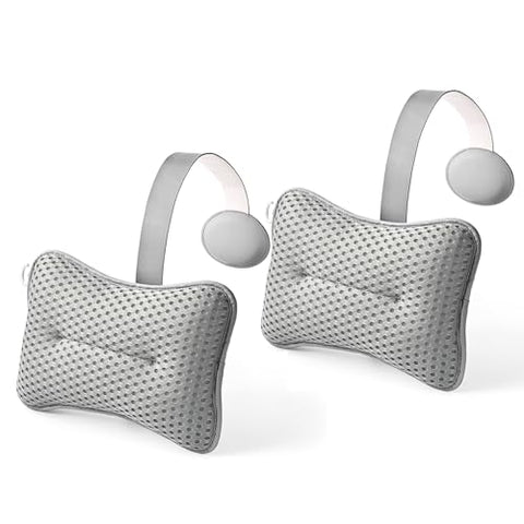 HUGABOW 2-Pack Large Pillow for Hot Tub (Grey), Spa, and Chaise Lounge - Universal Headrest & Neck Support Cushion, Adjustable Height with Long Strap, Easy Drying with Hook (2-Pack)