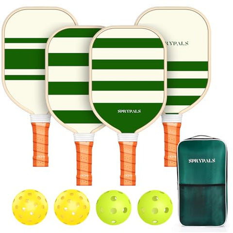 Sprypals Pickleball Paddles Set of 4,USAPA Approved Pickleball Paddle Cute Pickleball Set with 4 Pickleball Paddles, 4 Indoor & Outdoor Balls and 1 Carry Bag, Pickle Ball Set for Men Women Beginners