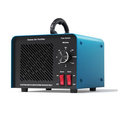 120,000mg/h 0zone Generator High Capacity Ozone Machine & 1 Billion Negative Ion Air Purifier for Home, Car, Pet Odor Removal, O3 Odor Eliminator up to 8,000 Sq. Ft.(Blue)