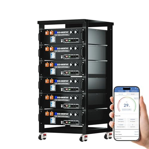 ECO-Worthy 48V 600Ah Server Rack Battery LiFePO4 w/Bluetooth | 6 Pack 30.72kWh Solar Battery Kit for Home Backup | UL1973 & UL9540A & CEC Listed (Get 6-Layer Rack and 48V 100A Charger)