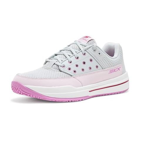 Skechers Women's Viper Court Luxe Pickleball Sneaker, Light Gray/Pink, 9