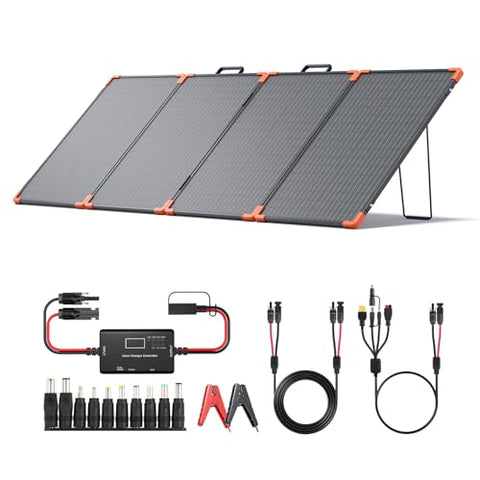 ZOUPW 200W Portable Solar Panel (Tempered Glass),Heavy-Duty Foldable Mono Solar Charger for Jackery Explorer 1000 v2/EcoFlow Delta 2/Bluetti,IP67 Waterproof Off-Grid Power for RV Camping Home Backup