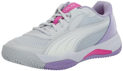 Puma Womens Nova Court Pickleball Shoe, Silver Mist-Puma Womens White-Vivid Violet, 10