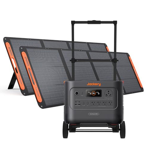 Jackery HomePower 3000 Portable Power Station and Hand Truck with 2X 200W Solar Panels, 3600W (Surge 7200W) Output, 3072Wh LFP Battery Solar Generator for Home Backup, Power Outage, RV, Emergencies