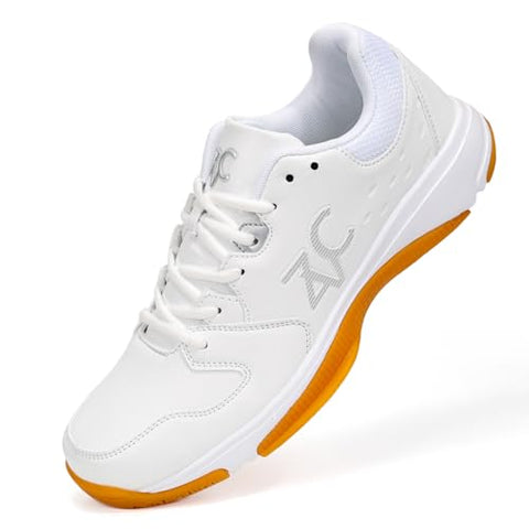 ZVC Pickleball Shoes Men Tennis Shoes Sneakers for All Court Racquetball Athletic Shoes for Badminton Squash Sport White