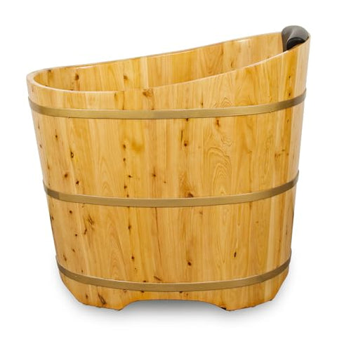 JRYTIN 34 Inches Small Handcrafted Free Standing Wooden Bathtub, Portable Deep Soaking Tub for Relaxation, Natural Cedar Wood, Ideal for Home Spas and Bathroom Renovations, Perfect Hot Tub Option