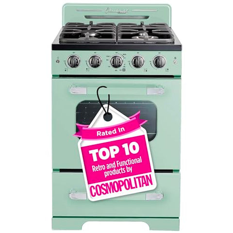 Unique Appliances Classic Retro Gas Range, Freestanding Gas Range with 4 Burners, Convection Oven, and Oven Light, 24", Summer Mint Green