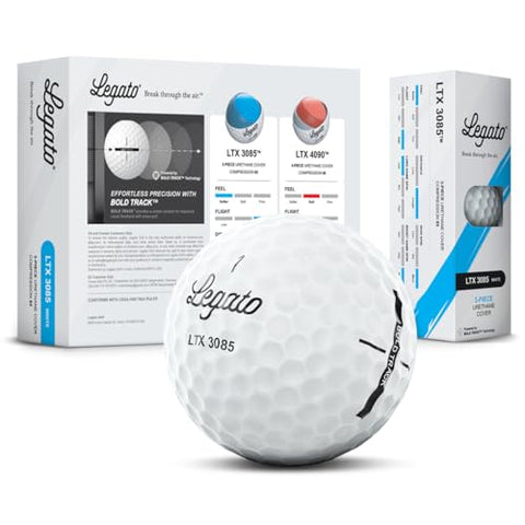 Legato Golf Balls LTX3085 | Maximized Distance with Soft Feel | 3 Piece | Urethane Cover | 85 Compression | White | 1 Dozen (12 Balls)