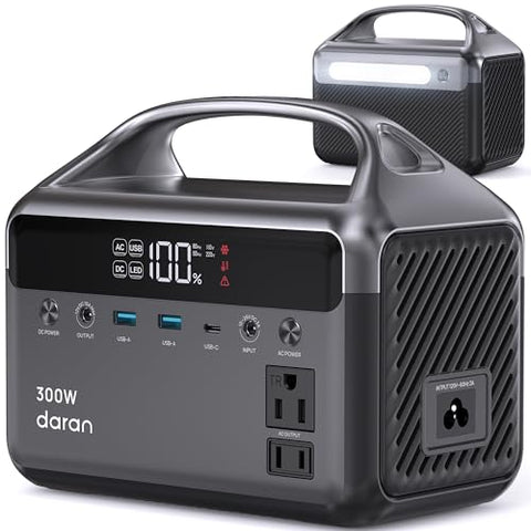 DaranEner Portable Power Station, 300W (Surge 600W) 192Wh(60,000mAh) Power Bank with 110V AC Outlet, LiFePO4 Battery for Home Emergency, Camping, Travel,& Outdoor Electronics(Option Solar Generator)