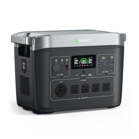 GROWATT Portable Power Station ,INFINITY 2000 Black Electric Solar Generator,2048Wh LifePO4 Battery,2400W AC Output for Home Use, Outdoor Camping, RVs and Emergency Backup(Solar Panel Optional)