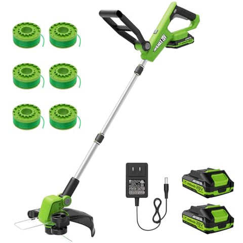 VARSK 20V String Trimmer Cordless, 12 Inch 2 in 1 Trimmer and Edger, Automatic Line Feed, Includes 2 X 2.0Ah Batteries/1 X Fast Charger/6 X Spare Spools, for Lawn, Garden, etc, Light Green