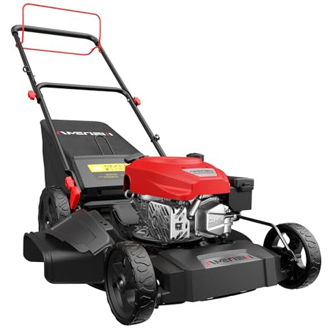 AMERISUN Gas Lawn Mower, 170cc OHV Engine with Forced Air Cooling, 21" Steel Deck, 3-in-1 Mulching/Bagging/Side Discharge, 6 Cutting Heights, 1.4-Bushel Grass Catcher, Self-Propelled