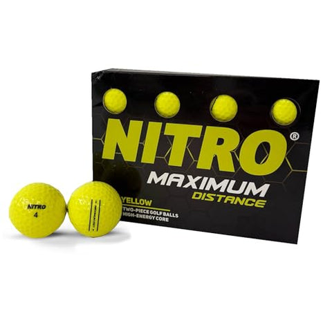 Nitro Long Distance Golf Balls (12PK) All Levels Maximum Distance Titanium Core 85 Compression High Velocity Spin Control Long Distance Golf Balls USGA Approved-Total of 12-Yellow