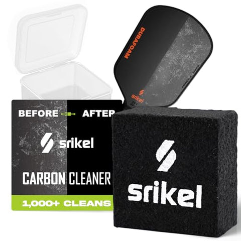 Srikel Pickleball – Paddle Cleaner Eraser with Carrying Storage Case, Premium Carbon Fiber Pickle Ball Racket Cleaner, Fast & Easy Rubber Eraser Removes Ball Residue, Dirt & Scratches, Black