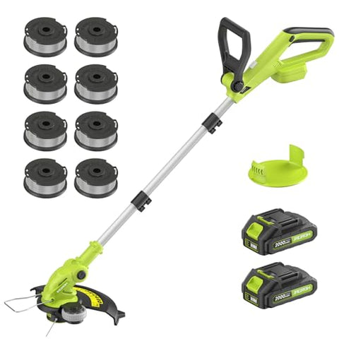 JAGROM Electric String Trimmer Cordless with 2x2.0Ah Battery, 20V Battery Powered 12-inch Lawn Mover & Edger Lawn Tool with Charger, Powered Grass Trimmer with 8pcs Spool Line for Yard, Garden, Green