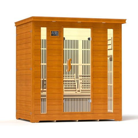 springspa 4 Person Infrared Sauna Room, Low EMF FAR Infrared Sauna for Home, Canadian Hemlock Wooden Indoor Sauna, with 10 Heating Panel, 2 LCD Panel, Bluetooth Speaker, 7 Therapy Light