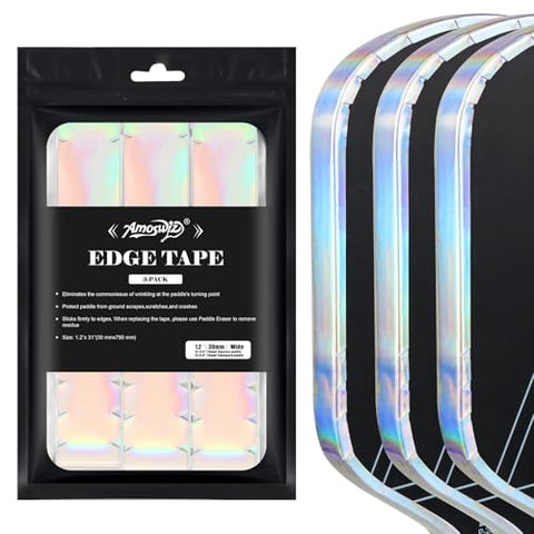 Amoswiz Pickleball Edge Guard Tape, Laser Silver Pickleball Protection Tapes 3 Pcs, 30MM Width Extra Long & Thickness, No Wrinkling Edge Guard for 13MM & 16MM & 20MM Thicknesse Paddles