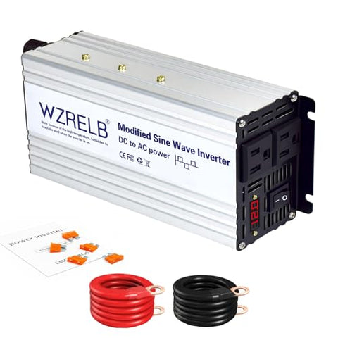 WZRELB 1000W Power Inverter 12V DC to 110V 120V AC,2000W Peak Modified Sine Wave Car Inverter with LED Display,Dual AC Outlets,Soft Starter,Off-Grid Power Converter with High Efficiency up to 90%