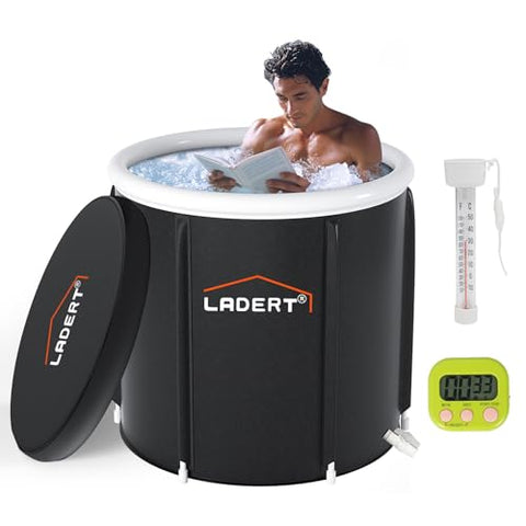 Ice Bath Tub for Athletes, Cold Plunge Tub for Cold Water Therapy Recovery, Portable Ice Bathtub Athletes Adult, Portable Inflatable Bathtub Adult for Indoor/Outdoor with Thermometer and Timer