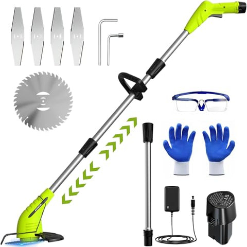 Aokia Electric Weed Wacker Cordless, 12V Battery Powered Weed Eater Cordless with Adjustable Pole (65inch), Lightweight Grass Trimmer Cutter/Edger/Mower with 2 Types Blade for Garden and Yard Lawn