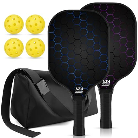 Jobunai 99.9% T300 Carbon Fiber Pickleball Paddles 2 Pack Lightweight Pickle Ball Paddle Indoor Outdoor Game Equipment Gear Beginners Intermediate Pro Sport Accessories Gift Ideas for Adults