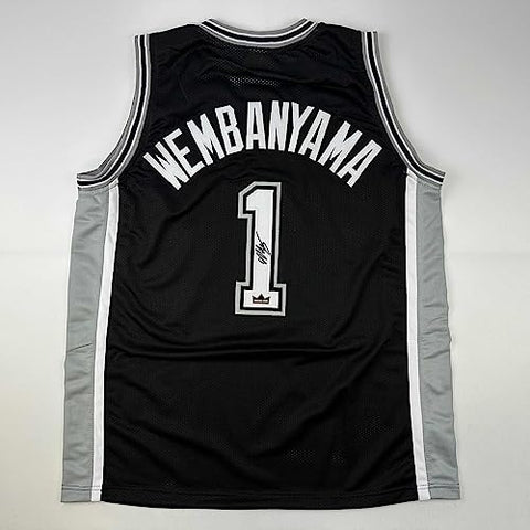Facsimile Autographed Victor Wembanyama San Antonio Black Reprint Laser Auto Basketball Jersey Size Men's XL