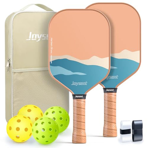 Joysent Pickleball Paddles Set of 2, Lightweight Pickleball Racket for Beginner, USAPA Approved Fiberglass Surface Pickleball Set with Non-Slip Comfort Grip, Suitable for Casual Play, Brown