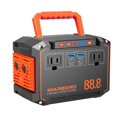MARBERO 88.8Wh Portable Power Station Backup Lithium Battery Solar Generator 150W Max AC & 30W USB-C Output for Camping Hiking RV Off-Grid Living CPAP Home Outage Emergency (Solar Panel Optional)