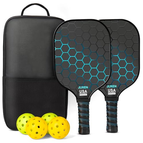 Pickleball Paddles Set of 2/4, Lightweight Pickleball Rackets, Durable Fiberglass Surface with Polypropylene Honeycomb Core,Ideal Pickleball Training Equipment and Carry Bag(Blue)