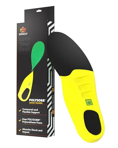 Spenco Polysorb Cross Trainer Athletic Cushioning Arch Support Shoe Insoles, Green, Women's 11-12.5/Men's 10-11.5