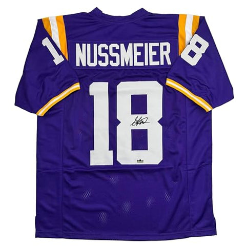 Facsimile Autographed Garrett Nussmeier LSU Purple Reprint Laser Auto College Football Jersey Size Men's XL