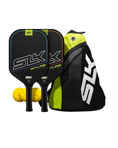 Selkirk Sport SLK Atlas Max Pickleball Paddles Set of 2 | Raw Carbon Fiber Face & Rev-Control Polymer Core | Complete Pickleball Set with 2 Pickle Ball Rackets, 3 Hybrid+ Balls, and SLK Sling Bag
