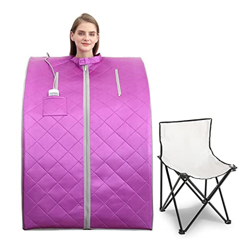Smartmak Far Infrared Sauna, One Person at Home Portable Full Body SPA Tent with Heating Foot Pad and Portable Chair - Purple