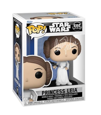 Carrie Fisher Princess Leia #595 Facsimile Signed Reprint Laser Autographed Funko POP! Movies Star Wars Figurine with Protector Case